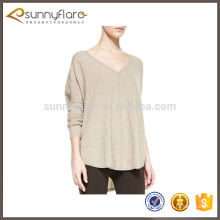 100% cashmere plain knitted women v neck jumper